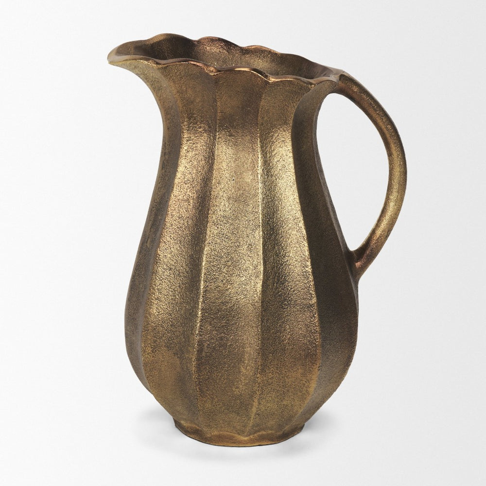 Mercana Anya Vintage-Inspired Scalloped Petal Cast Metal Jug for Elegant Home Decor & Stylish Displays Antique Gold 71175