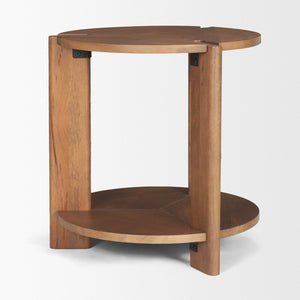 Mercana Hisako Accent Table - Solid Mango Wood with Elegant Carvings and Open Shelf Design for Versatile Use 71182