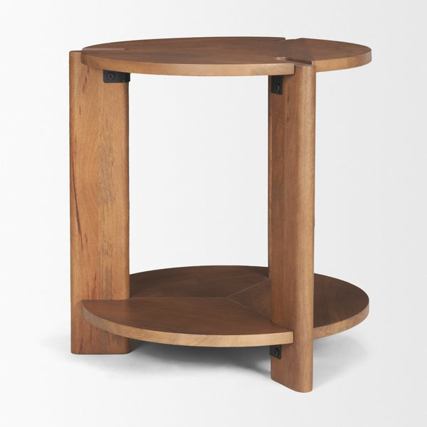 Mercana Hisako Accent Table - Solid Mango Wood with Elegant Carvings and Open Shelf Design for Versatile Use 71182