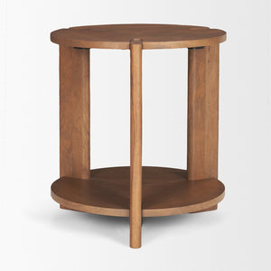 Mercana Hisako Accent Table - Solid Mango Wood with Elegant Carvings and Open Shelf Design for Versatile Use 71182