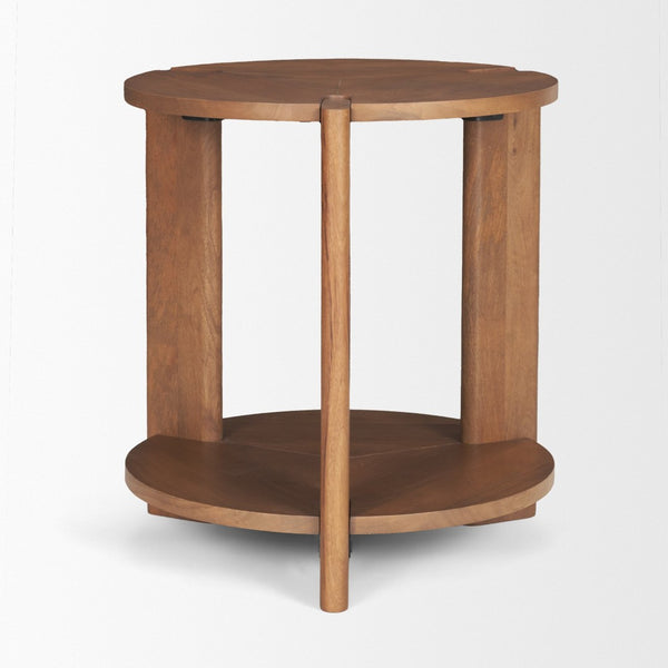 Mercana Hisako Accent Table - Solid Mango Wood with Elegant Carvings and Open Shelf Design for Versatile Use 71182