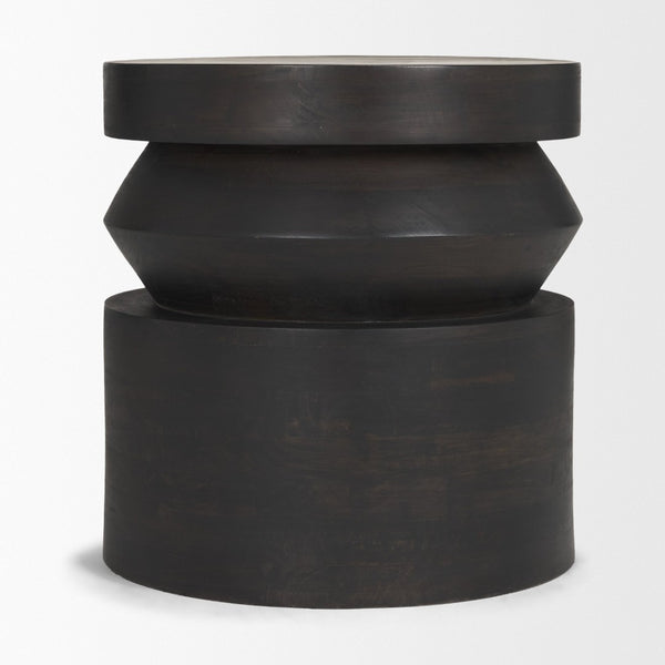 Mercana Rashama Sculptural Round Accent Table with Stacked Geometric Design for Modern Living Spaces 71185