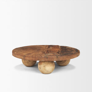 Mercana Kerra Artisan-Crafted Round Wood Tray - Rustic Tabletop Accent with Unique Grain and Sculptural Feet Reclaimed Wood | Small 71186