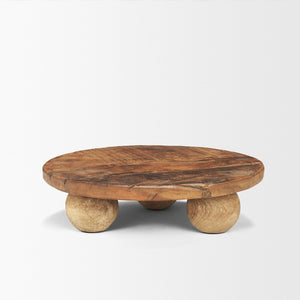 Mercana Kerra Artisan-Crafted Round Wood Tray - Rustic Tabletop Accent with Unique Grain and Sculptural Feet Reclaimed Wood | Small 71186
