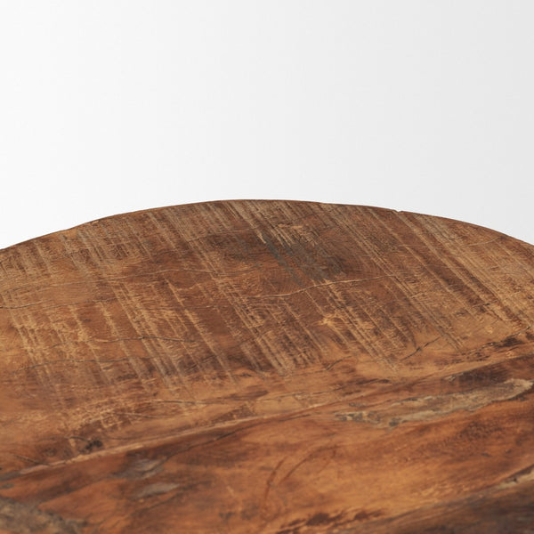 Mercana Kerra Artisan-Crafted Round Wood Tray - Rustic Tabletop Accent with Unique Grain and Sculptural Feet Reclaimed Wood | Small 71186