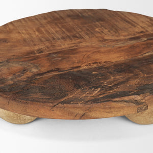 Mercana Kerra Artisan-Crafted Round Wood Tray - Rustic Tabletop Accent with Unique Grain and Sculptural Feet Reclaimed Wood | Small 71186