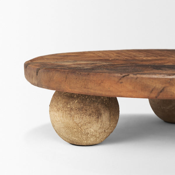 Mercana Kerra Artisan-Crafted Round Wood Tray - Rustic Tabletop Accent with Unique Grain and Sculptural Feet Reclaimed Wood | Small 71186