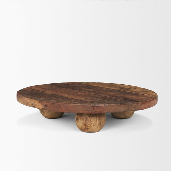 Mercana Kerra Artisan-Crafted Round Wood Tray - Rustic Tabletop Accent with Unique Grain and Sculptural Feet Reclaimed Wood | Large 71187