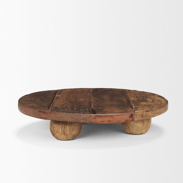 Mercana Kerra Artisan-Crafted Round Wood Tray - Rustic Tabletop Accent with Unique Grain and Sculptural Feet Reclaimed Wood | Large 71187