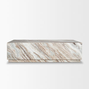 Mercana Matteo Solid Marble Coffee Table – Sculptural Centerpiece with Hidden Casters for Modern Living Spaces 71190