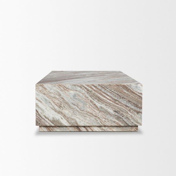 Mercana Matteo Solid Marble Coffee Table – Sculptural Centerpiece with Hidden Casters for Modern Living Spaces 71190