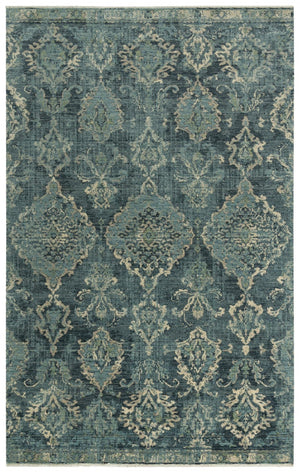 Alora Decor Intrepid Wool Damask Rug In Blue And Beige — Hand-Washed, Hand-Sheared Transitional Style For Living Rooms 9' x 12' 01001010209040912