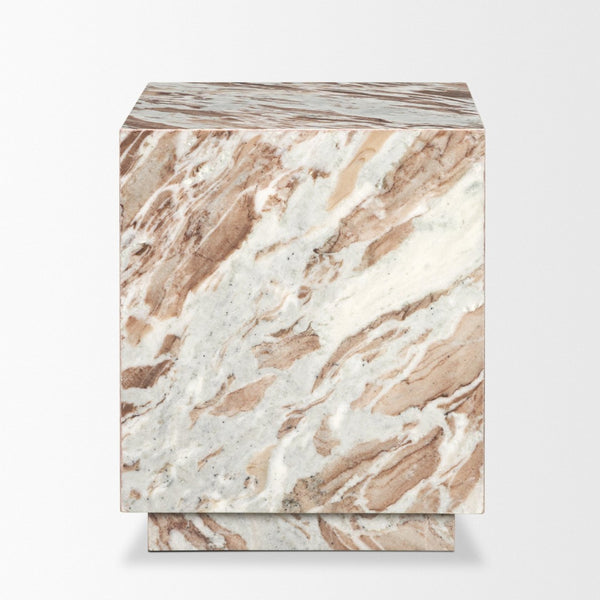 Mercana Matteo Luxurious Solid Marble Side Table with Floating Design and Hidden Casters for Effortless Mobility Pink Marble | Square 71191