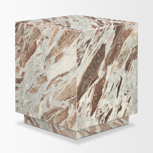 Mercana Matteo Luxurious Solid Marble Side Table with Floating Design and Hidden Casters for Effortless Mobility Pink Marble | Square 71191