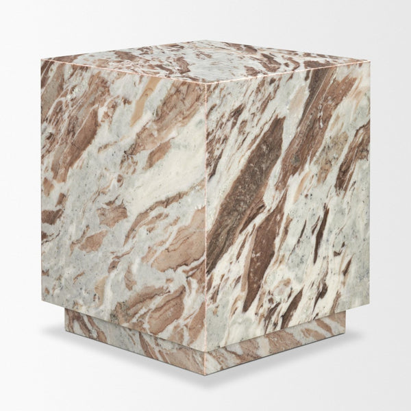 Mercana Matteo Luxurious Solid Marble Side Table with Floating Design and Hidden Casters for Effortless Mobility Pink Marble | Square 71191