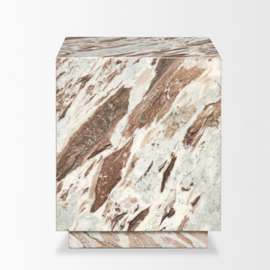 Mercana Matteo Luxurious Solid Marble Side Table with Floating Design and Hidden Casters for Effortless Mobility Pink Marble | Square 71191