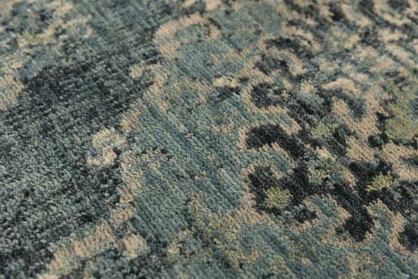Alora Decor Intrepid Wool Damask Rug In Blue And Beige — Hand-Washed, Hand-Sheared Transitional Style For Living Rooms 9' x 12' 01001010209040912