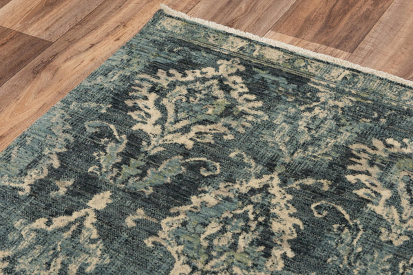 Alora Decor Intrepid Wool Damask Rug In Blue And Beige — Hand-Washed, Hand-Sheared Transitional Style For Living Rooms 9' x 12' 01001010209040912