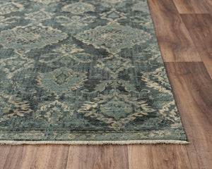 Alora Decor Intrepid Wool Damask Rug In Blue And Beige — Hand-Washed, Hand-Sheared Transitional Style For Living Rooms 9' x 12' 01001010209040912