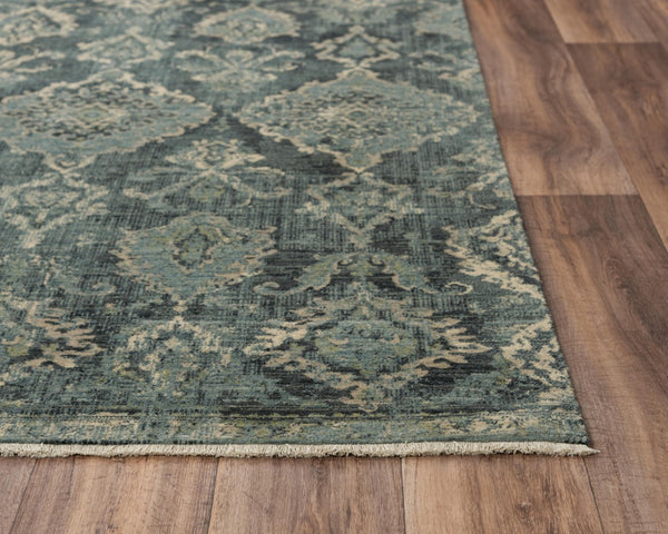 Alora Decor Intrepid Wool Damask Rug In Blue And Beige — Hand-Washed, Hand-Sheared Transitional Style For Living Rooms 9' x 12' 01001010209040912