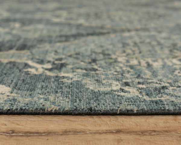 Alora Decor Intrepid Wool Damask Rug In Blue And Beige — Hand-Washed, Hand-Sheared Transitional Style For Living Rooms 9' x 12' 01001010209040912