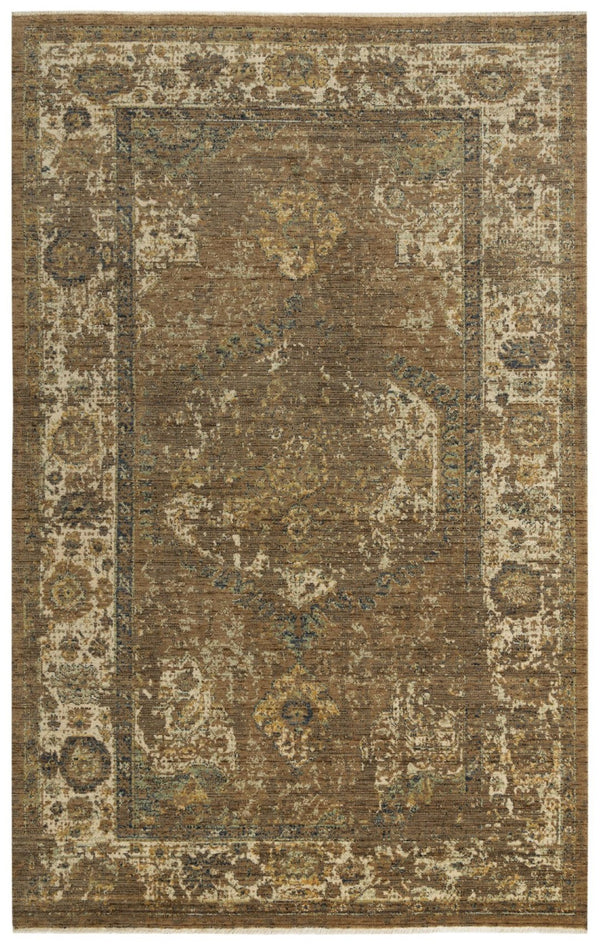 Alora Decor Intrepid Warm Brown Wool Area Rug With Hand-Finished Fringe, Transitional Classical Motif, Durable 8' x 10' 01001010312040810