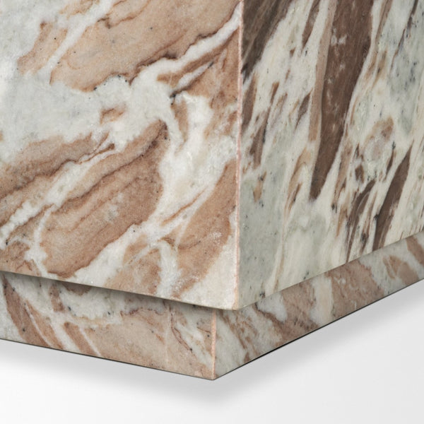 Mercana Matteo Luxurious Solid Marble Side Table with Floating Design and Hidden Casters for Effortless Mobility Pink Marble | Square 71191