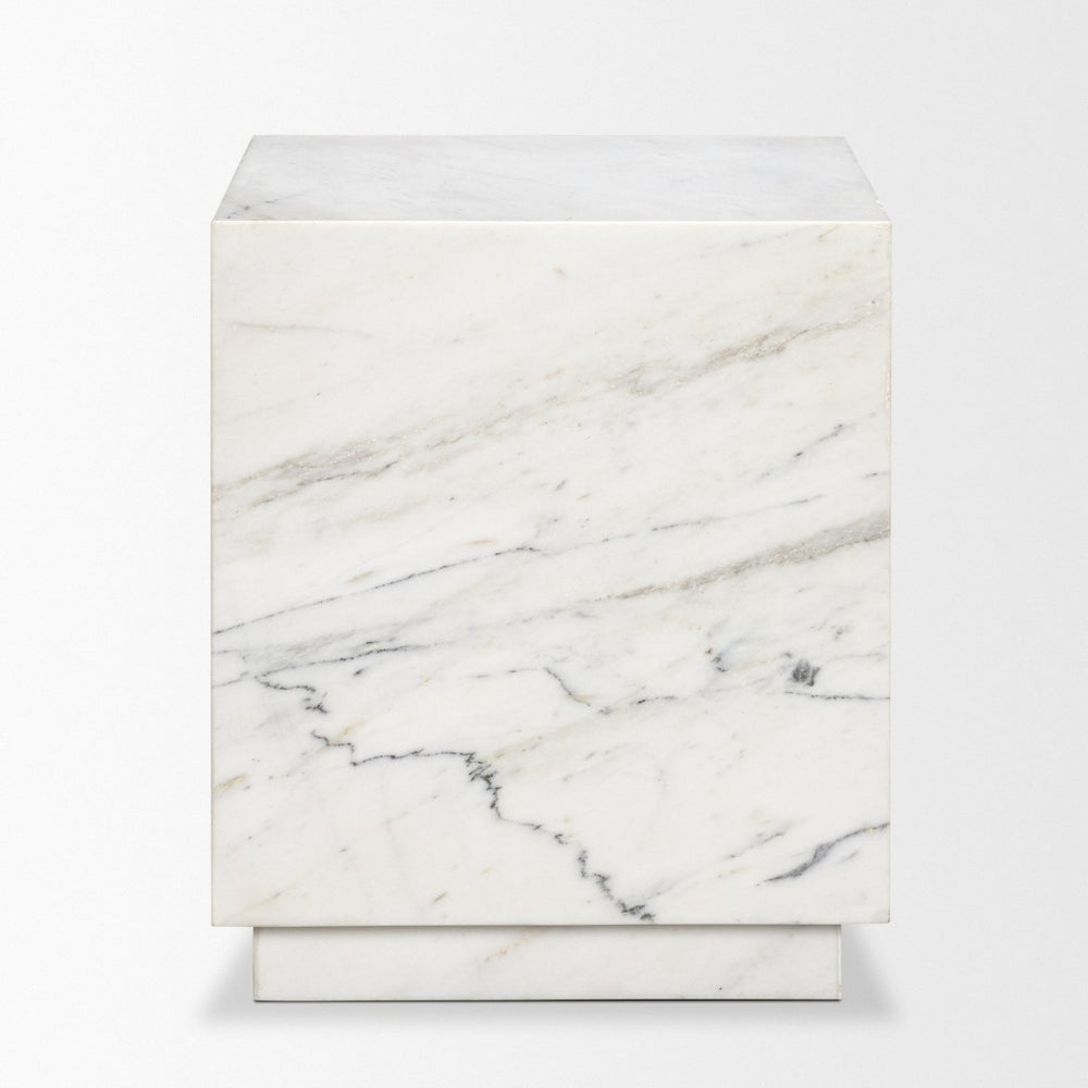 Mercana Matteo Luxurious Solid Marble Side Table with Floating Design and Hidden Casters for Effortless Mobility White Marble | Square 71192
