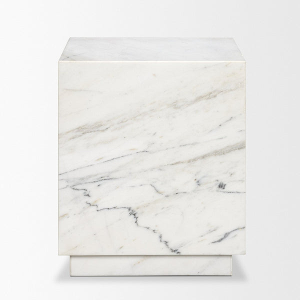 Mercana Matteo Luxurious Solid Marble Side Table with Floating Design and Hidden Casters for Effortless Mobility White Marble | Square 71192