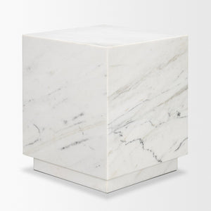 Mercana Matteo Luxurious Solid Marble Side Table with Floating Design and Hidden Casters for Effortless Mobility White Marble | Square 71192