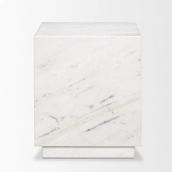 Mercana Matteo Luxurious Solid Marble Side Table with Floating Design and Hidden Casters for Effortless Mobility White Marble | Square 71192