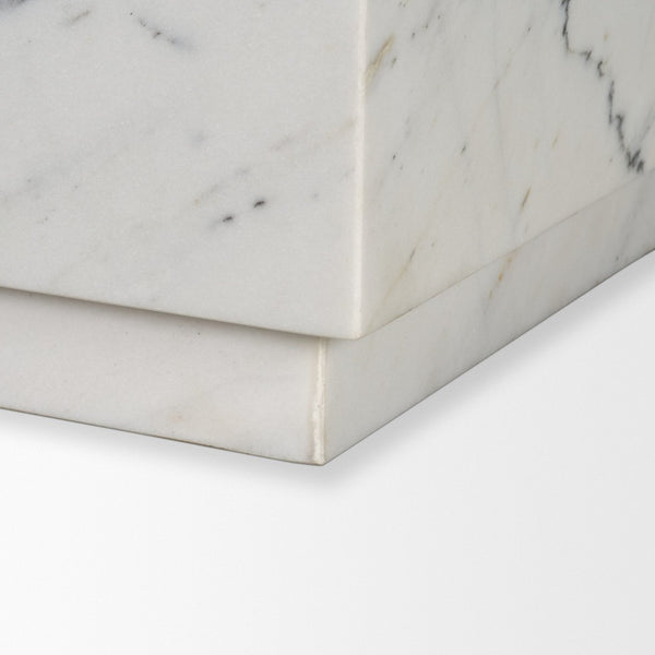 Mercana Matteo Luxurious Solid Marble Side Table with Floating Design and Hidden Casters for Effortless Mobility White Marble | Square 71192
