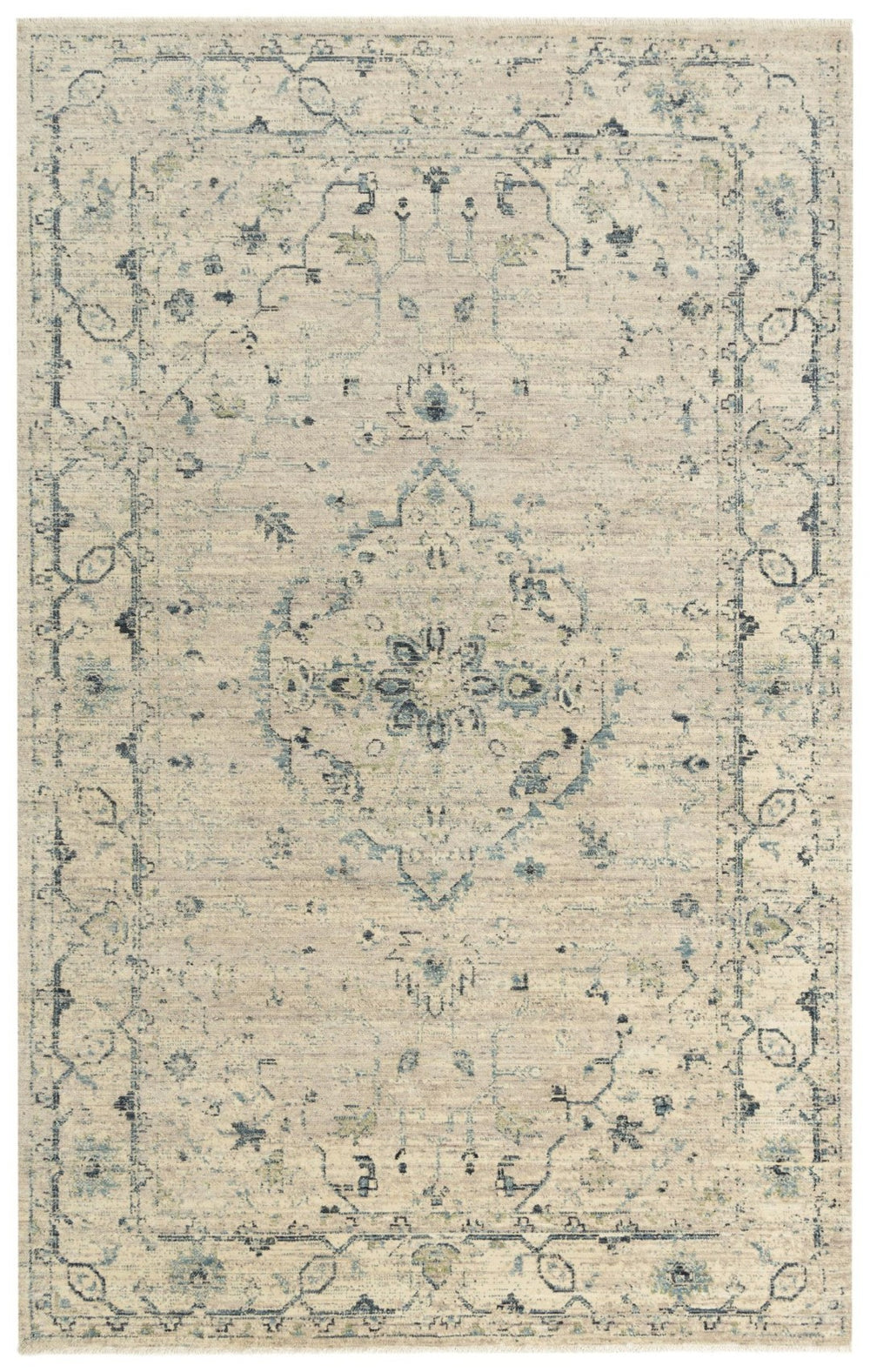 Alora Decor Intrepid Hand-Finished Wool Rug With Subtle Medallion, Neutral Beige Field, Fringe Accent, Low Pile 9' x 12' 01001010404300912