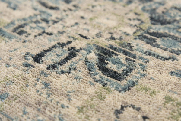 Alora Decor Intrepid Hand-Finished Wool Rug With Subtle Medallion, Neutral Beige Field, Fringe Accent, Low Pile 9' x 12' 01001010404300912