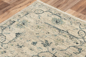 Alora Decor Intrepid Hand-Finished Wool Rug With Subtle Medallion, Neutral Beige Field, Fringe Accent, Low Pile 9' x 12' 01001010404300912