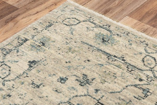 Alora Decor Intrepid Hand-Finished Wool Rug With Subtle Medallion, Neutral Beige Field, Fringe Accent, Low Pile 9' x 12' 01001010404300912