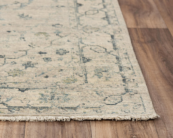 Alora Decor Intrepid Hand-Finished Wool Rug With Subtle Medallion, Neutral Beige Field, Fringe Accent, Low Pile 9' x 12' 01001010404300912