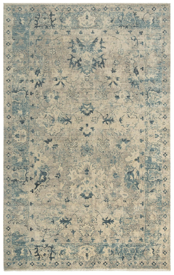 Alora Decor Intrepid Beige Wool Rug With Blue Classical Motifs, Hand-Finished Low-Pile Fringe For Durability 9' x 12' 01001010604090912