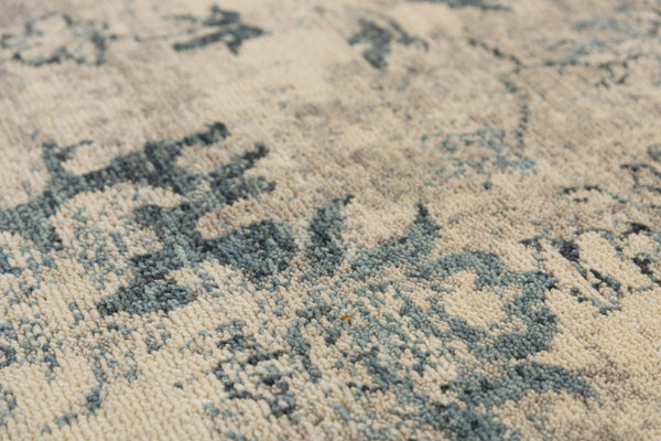 Alora Decor Intrepid Beige Wool Rug With Blue Classical Motifs, Hand-Finished Low-Pile Fringe For Durability 9' x 12' 01001010604090912