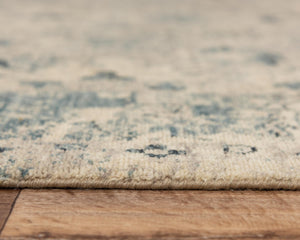 Alora Decor Intrepid Beige Wool Rug With Blue Classical Motifs, Hand-Finished Low-Pile Fringe For Durability 9' x 12' 01001010604090912