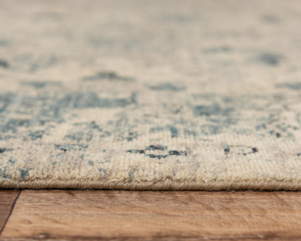 Alora Decor Intrepid Beige Wool Rug With Blue Classical Motifs, Hand-Finished Low-Pile Fringe For Durability 9' x 12' 01001010604090912