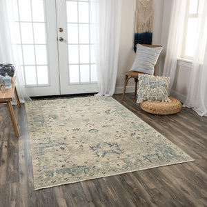 Alora Decor Intrepid Beige Wool Rug With Blue Classical Motifs, Hand-Finished Low-Pile Fringe For Durability 9' x 12' 01001010604090912
