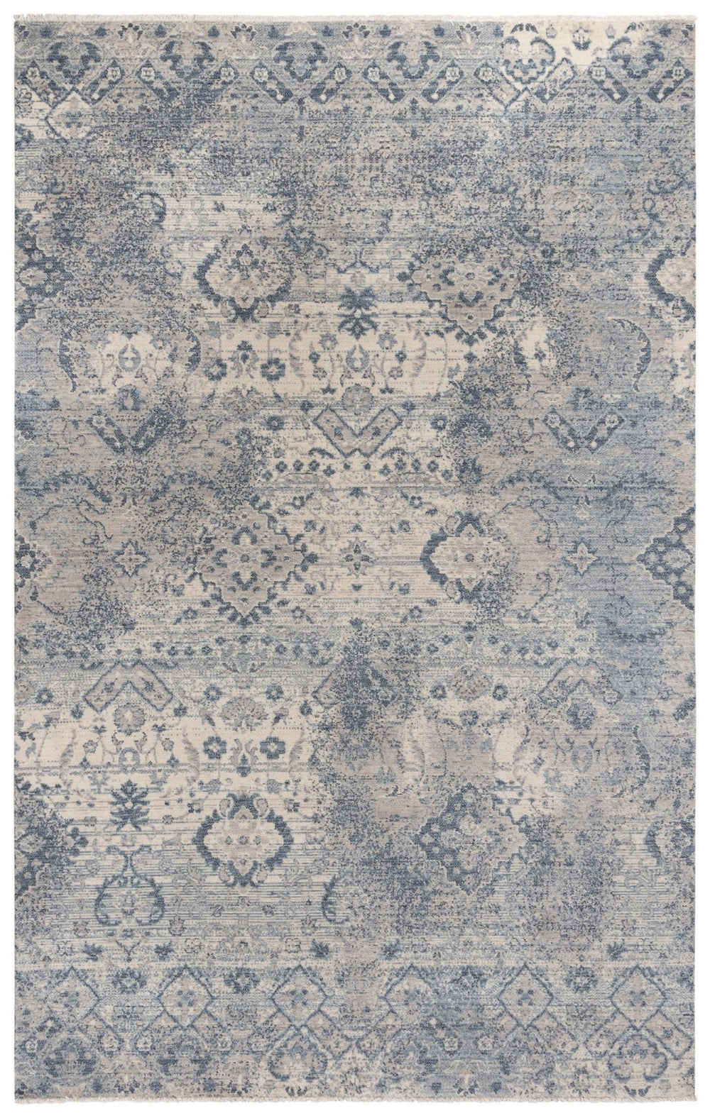Alora Decor Intrepid Hand-Finished Beige Wool Rug With Distressed Gray-Blue Tones, Low-Profile Vintage Texture 5' x 8' 01001010700040508