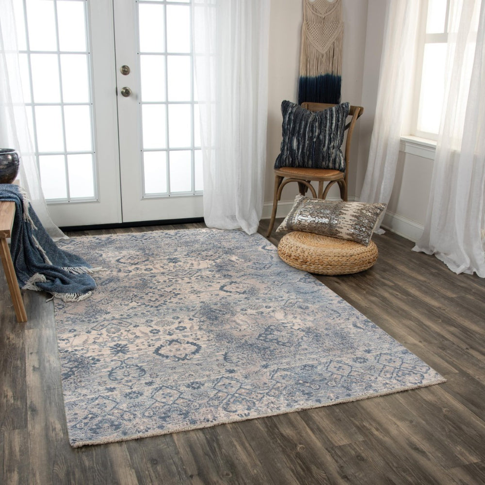 Alora Decor Intrepid Hand-Finished Beige Wool Rug With Distressed Gray-Blue Tones, Low-Profile Vintage Texture 5' x 8' 01001010700040508