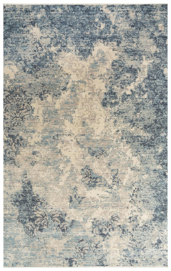 Alora Decor Intrepid Blue Rectangle Rug — Hand-Finished Wool Blend, Distressed Floral In Blue Beige Ivory Elegance 8' x 10' 01001010900090810