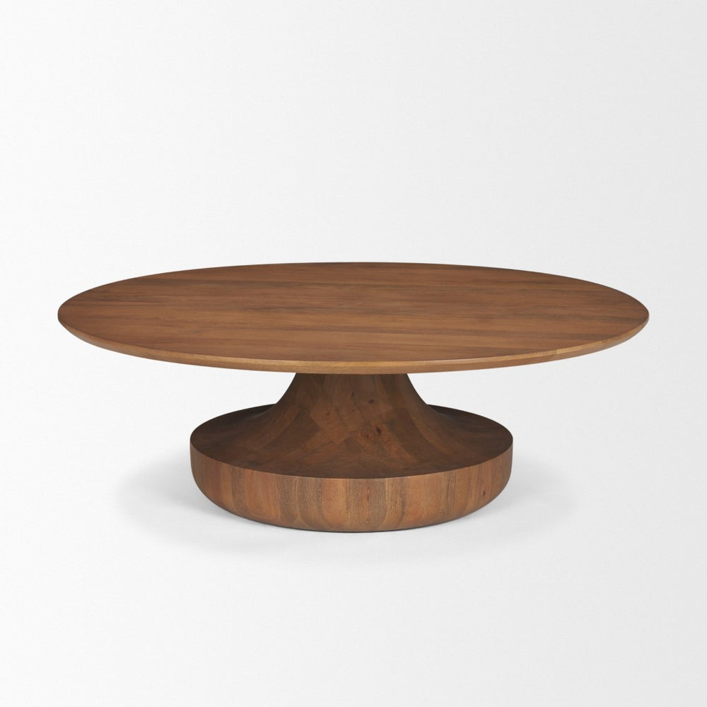 Mercana Arno Sculptural Round Coffee Table in Solid Mango Wood - Artful Centerpiece for Modern Interiors 71209-AB