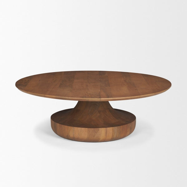 Mercana Arno Sculptural Round Coffee Table in Solid Mango Wood - Artful Centerpiece for Modern Interiors 71209-AB
