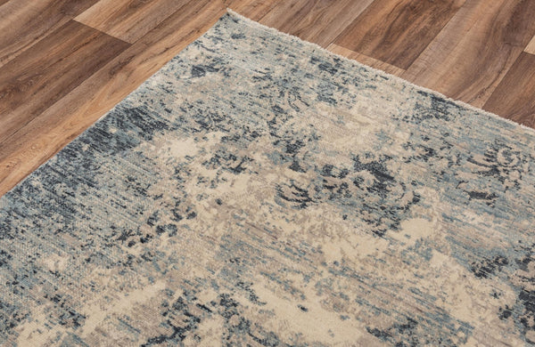 Alora Decor Intrepid Blue Rectangle Rug — Hand-Finished Wool Blend, Distressed Floral In Blue Beige Ivory Elegance 8' x 10' 01001010900090810
