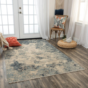Alora Decor Intrepid Blue Rectangle Rug — Hand-Finished Wool Blend, Distressed Floral In Blue Beige Ivory Elegance 8' x 10' 01001010900090810