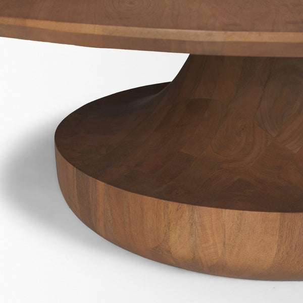 Mercana Arno Sculptural Round Coffee Table in Solid Mango Wood - Artful Centerpiece for Modern Interiors 71209-AB
